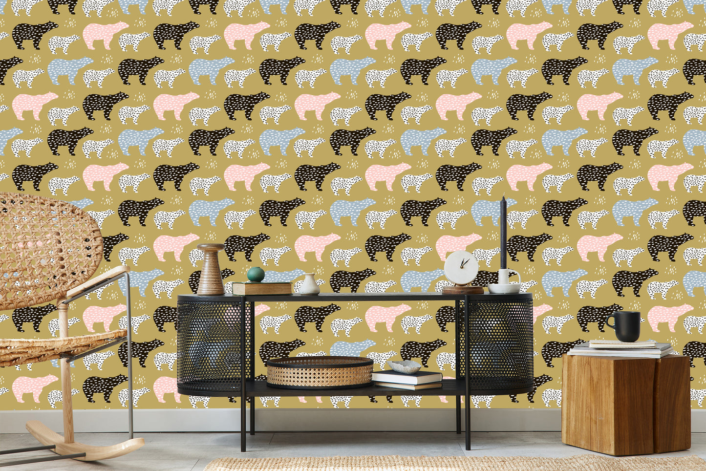 Wallpaper For Children - Colorful Bears - Scandinavian Style