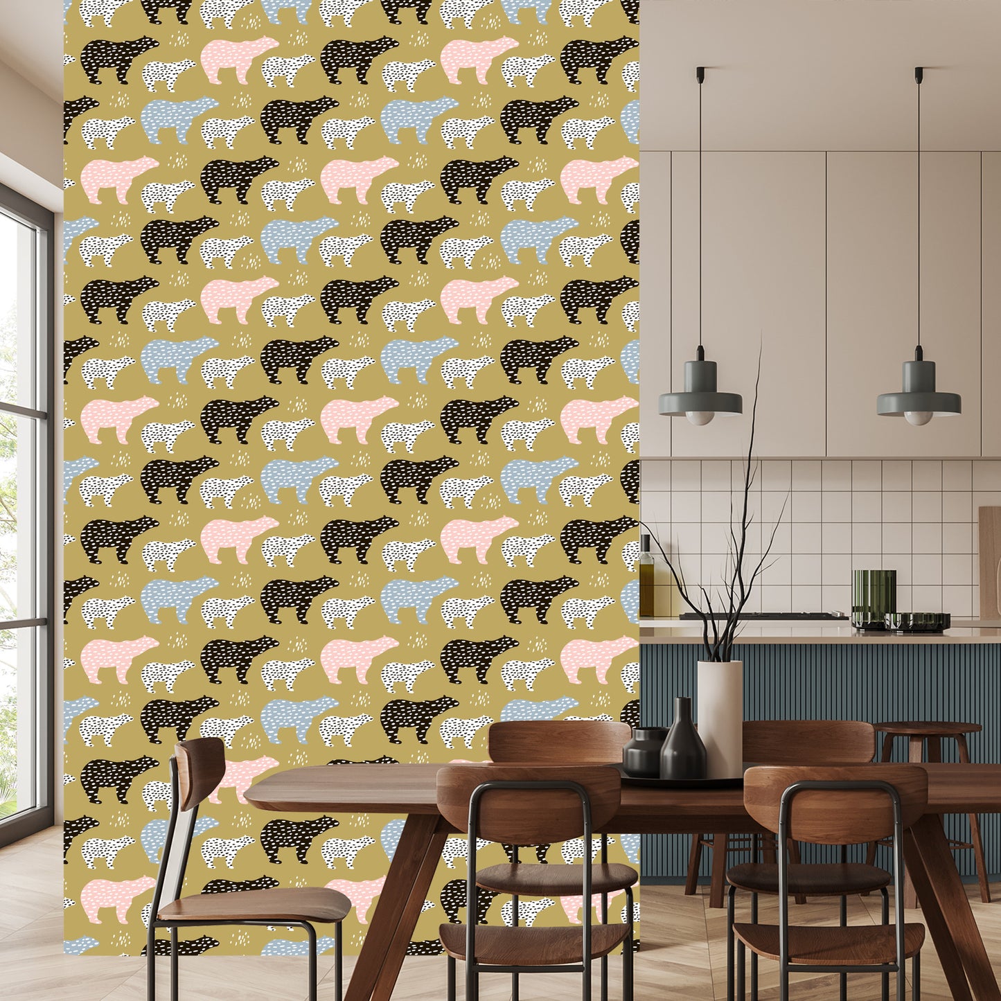 Wallpaper For Children - Colorful Bears - Scandinavian Style