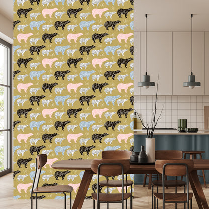 Wallpaper For Children - Colorful Bears - Scandinavian Style