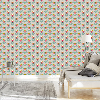 Wallpaper Nature Flowers In Scandinavian Living Room