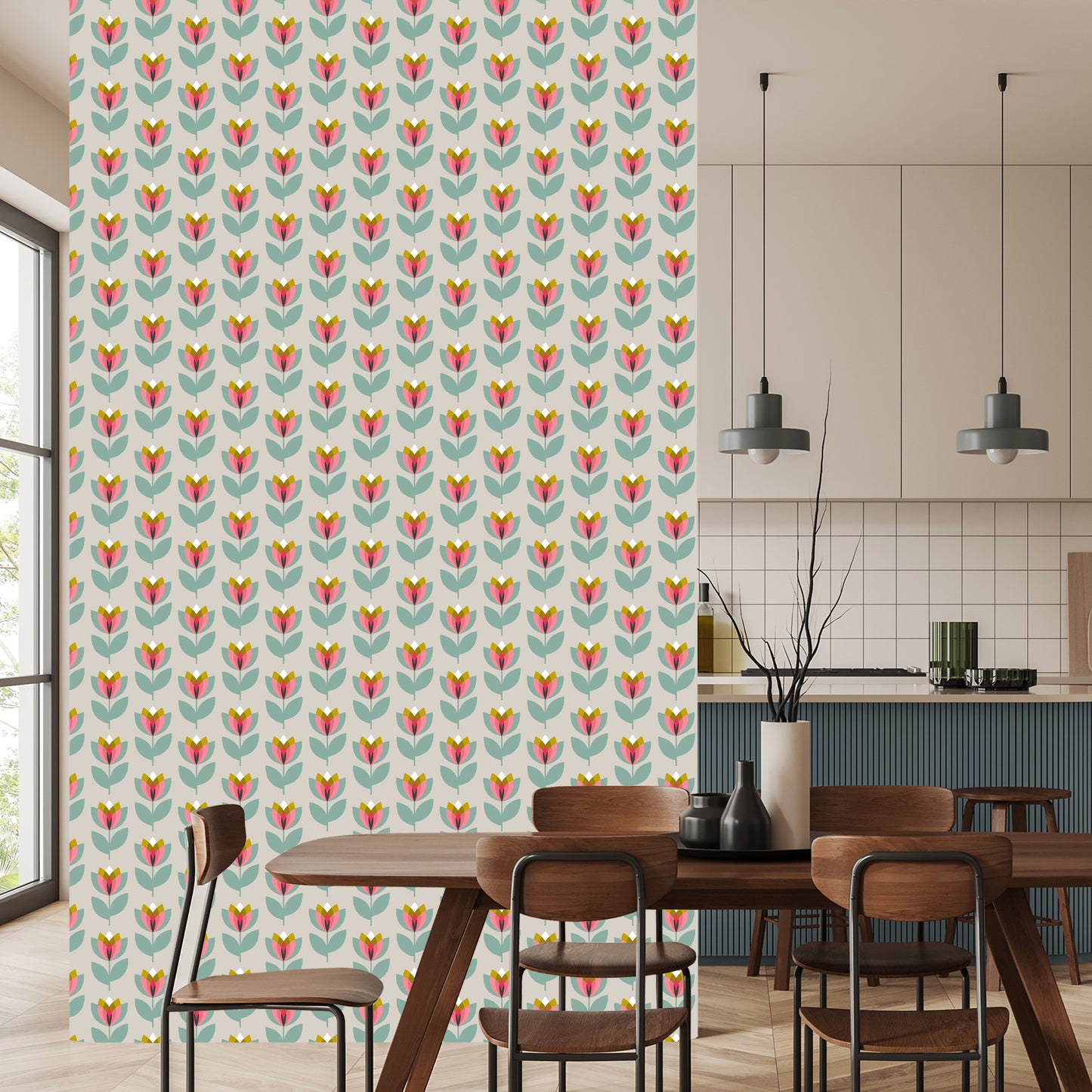 Wallpaper Nature Flowers In Scandinavian Living Room