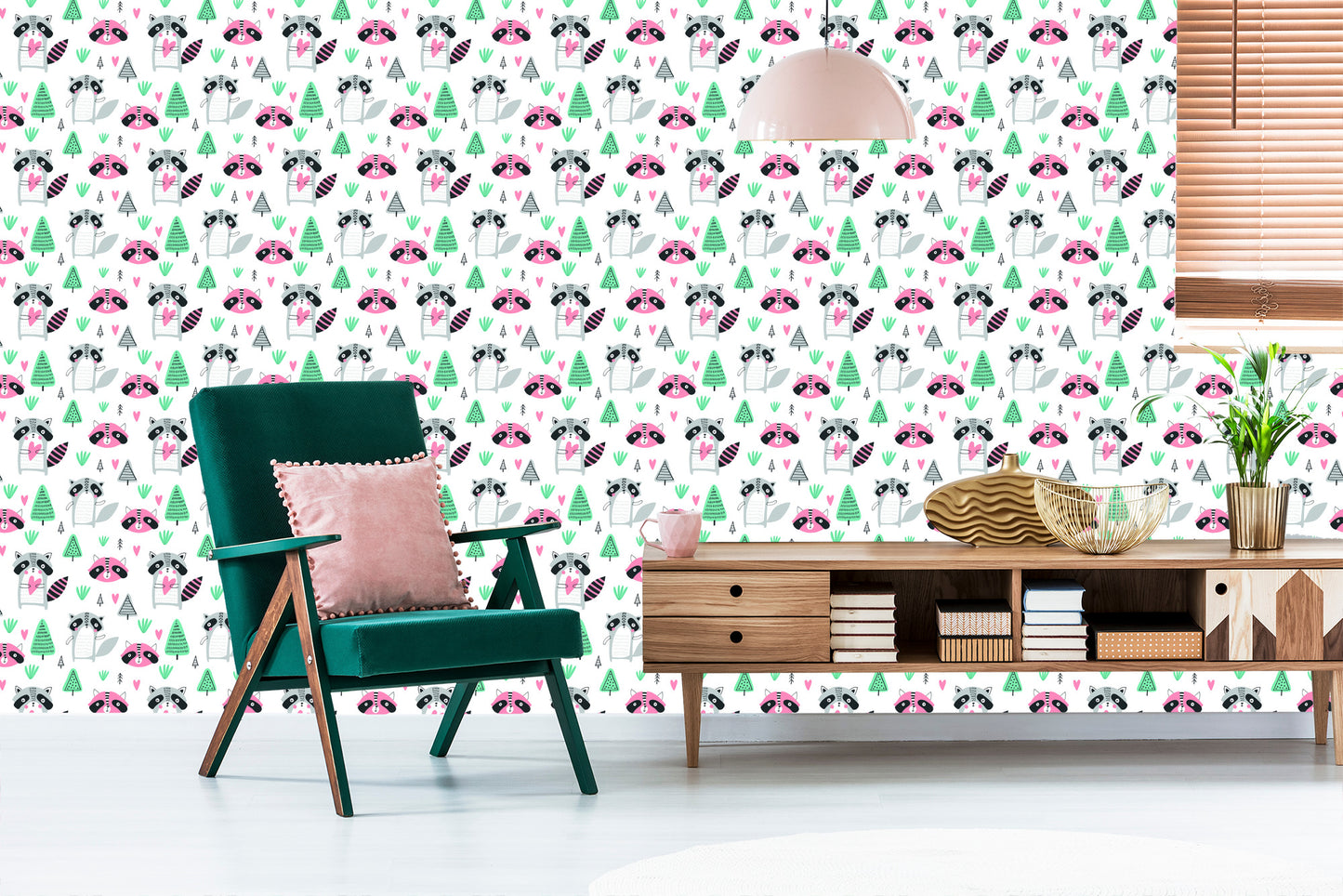 Wallpaper For Children, A Raccoon In The Scandinavian Style