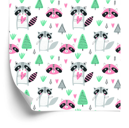 Wallpaper For Children, A Raccoon In The Scandinavian Style