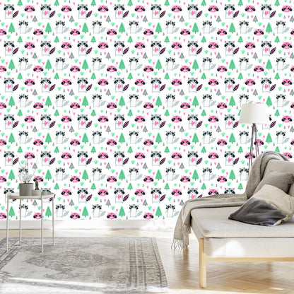 Wallpaper For Children, A Raccoon In The Scandinavian Style