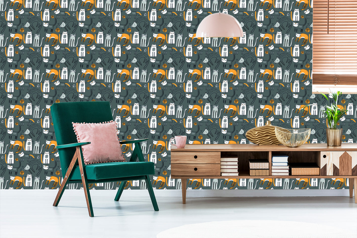 Wallpaper Scandinavian Style Cats Children's Room