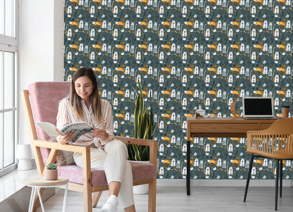 Wallpaper Scandinavian Style Cats Children's Room