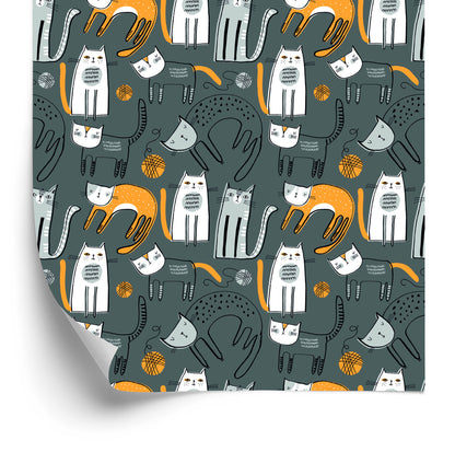 Wallpaper Scandinavian Style Cats Children's Room