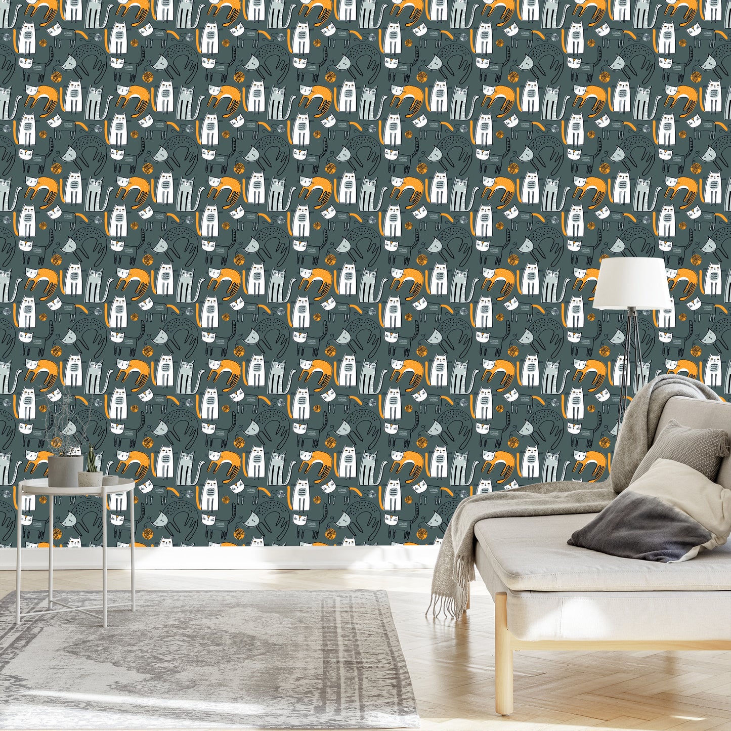 Wallpaper Scandinavian Style Cats Children's Room