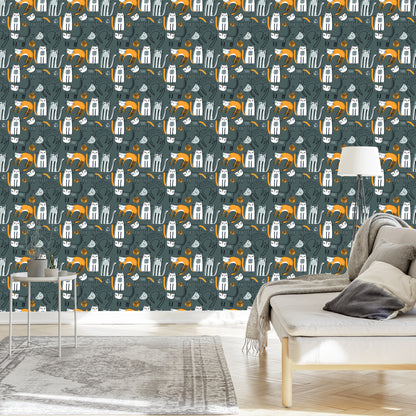 Wallpaper Scandinavian Style Cats Children's Room