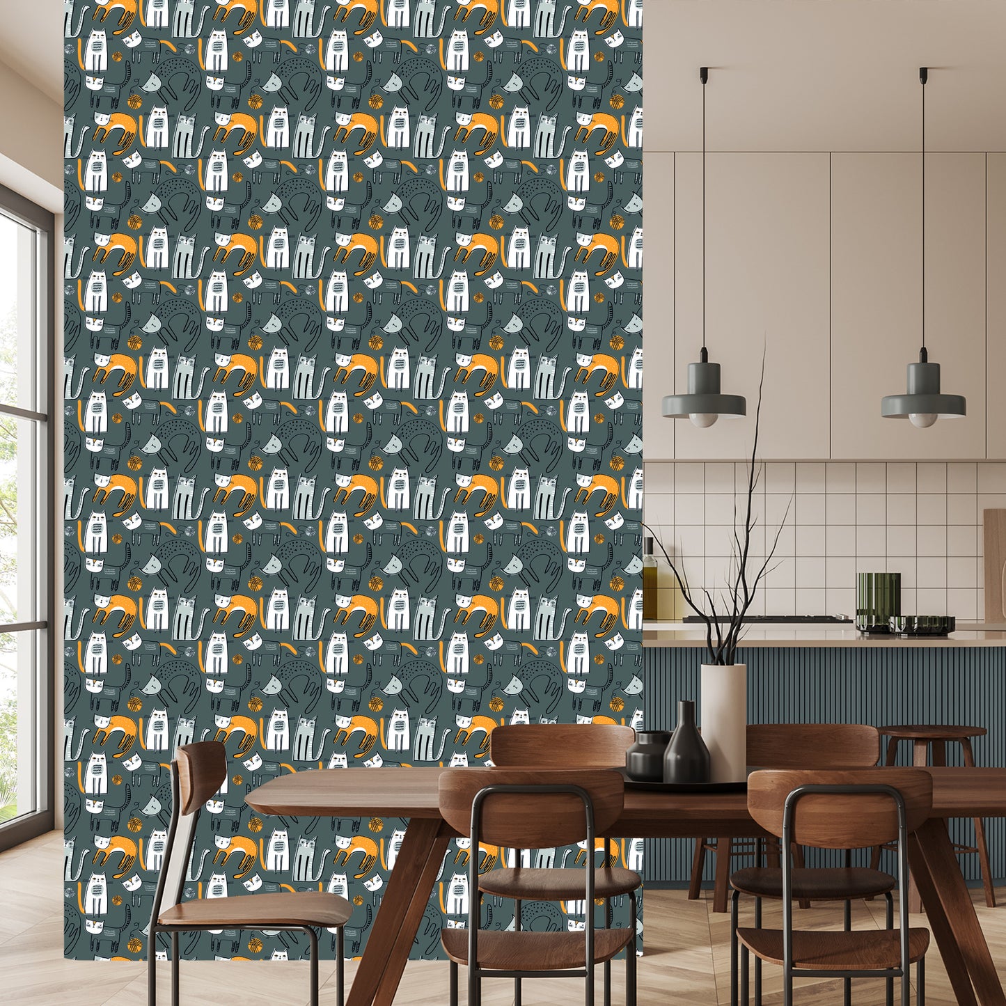 Wallpaper Scandinavian Style Cats Children's Room