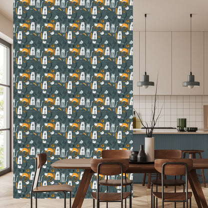 Wallpaper Scandinavian Style Cats Children's Room