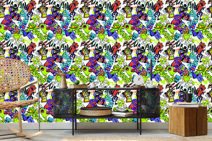 Wallpaper Graffiti With Colorful Monsters