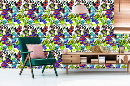 Wallpaper Graffiti With Colorful Monsters