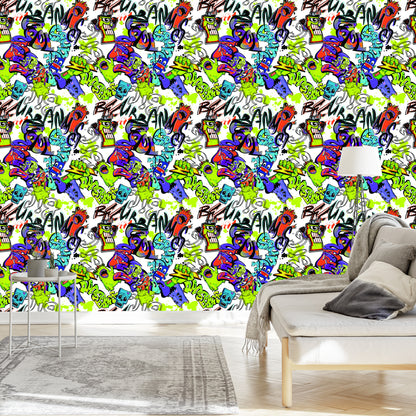 Wallpaper Graffiti With Colorful Monsters