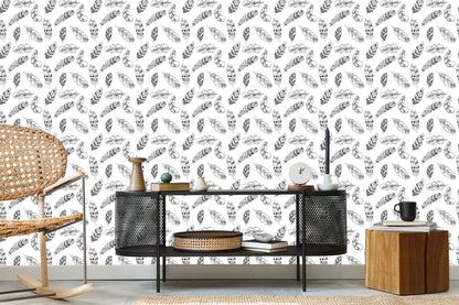 Wallpaper Black And White Feathers