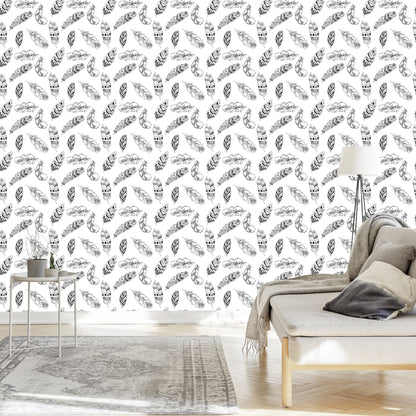 Wallpaper Black And White Feathers