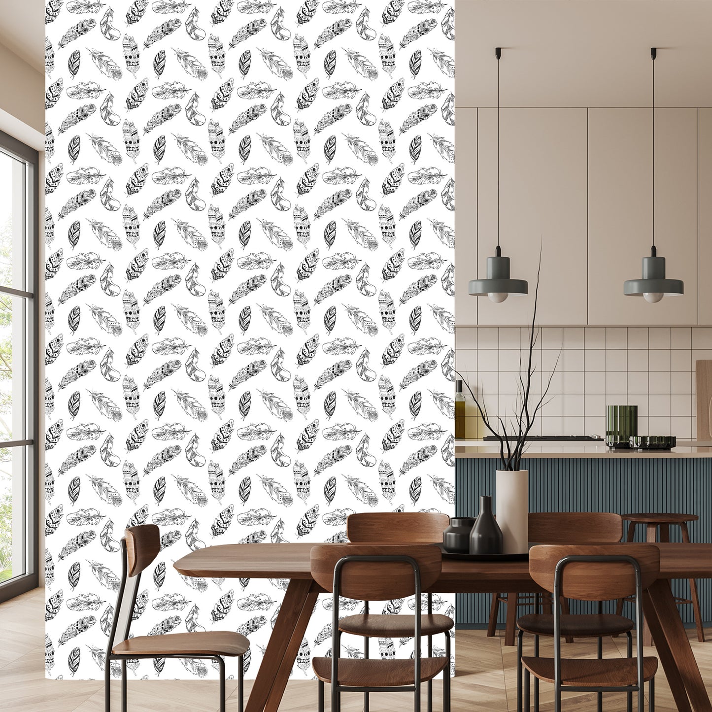 Wallpaper Black And White Feathers