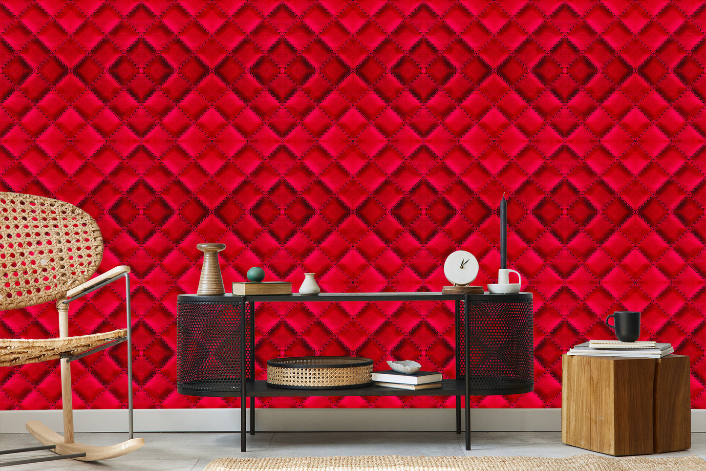 Wallpaper Red Quilted Leather