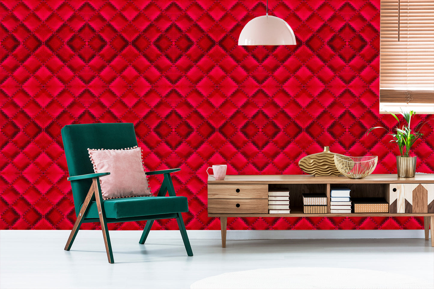 Wallpaper Red Quilted Leather