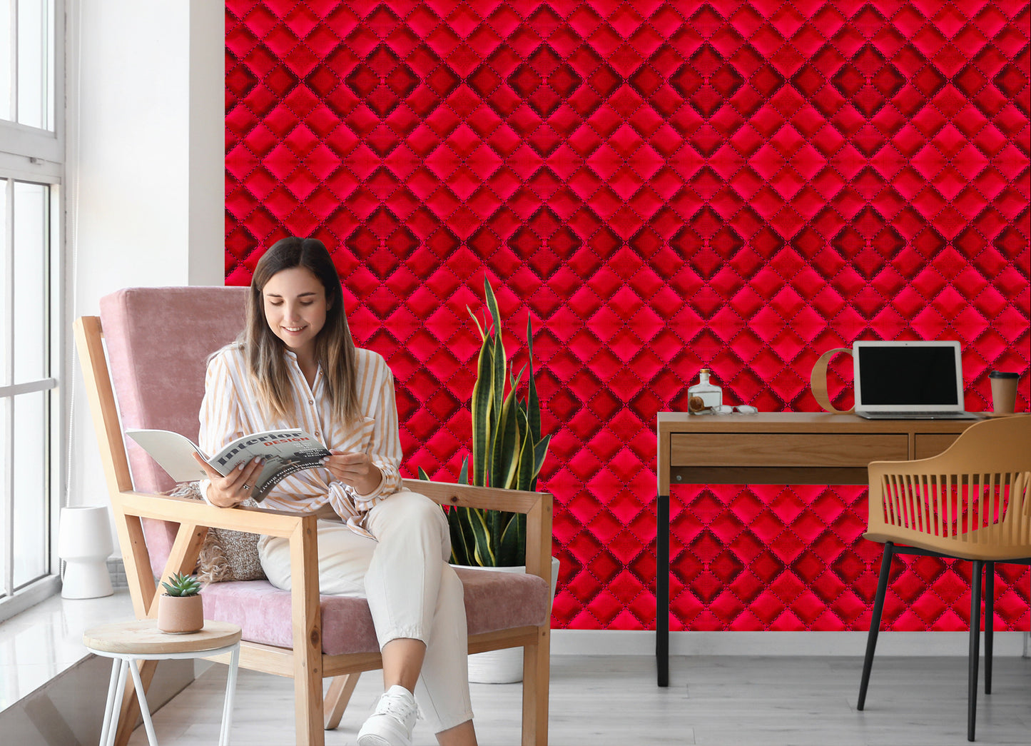 Wallpaper Red Quilted Leather