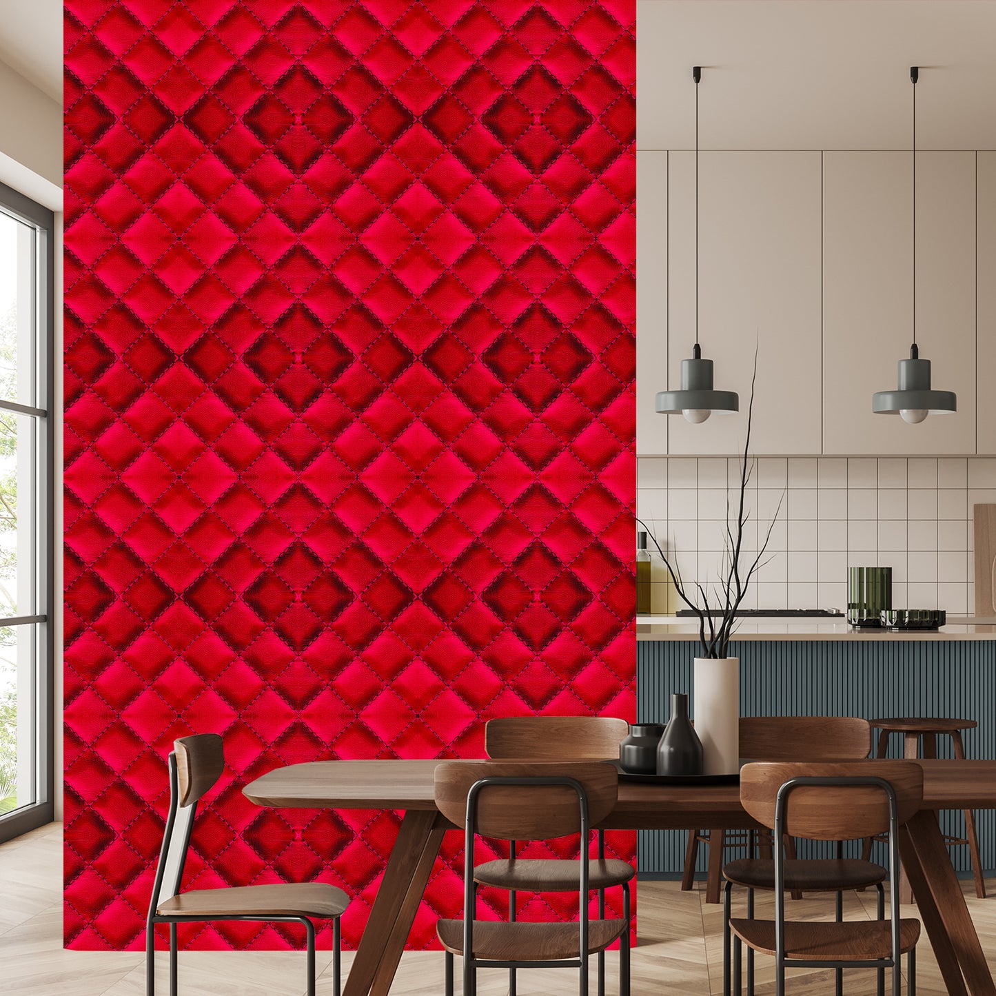 Wallpaper Red Quilted Leather