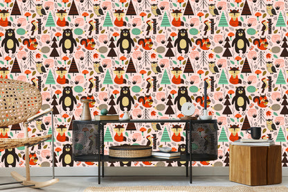 Wallpaper For Children - Forest Animals In Scandinavian Style