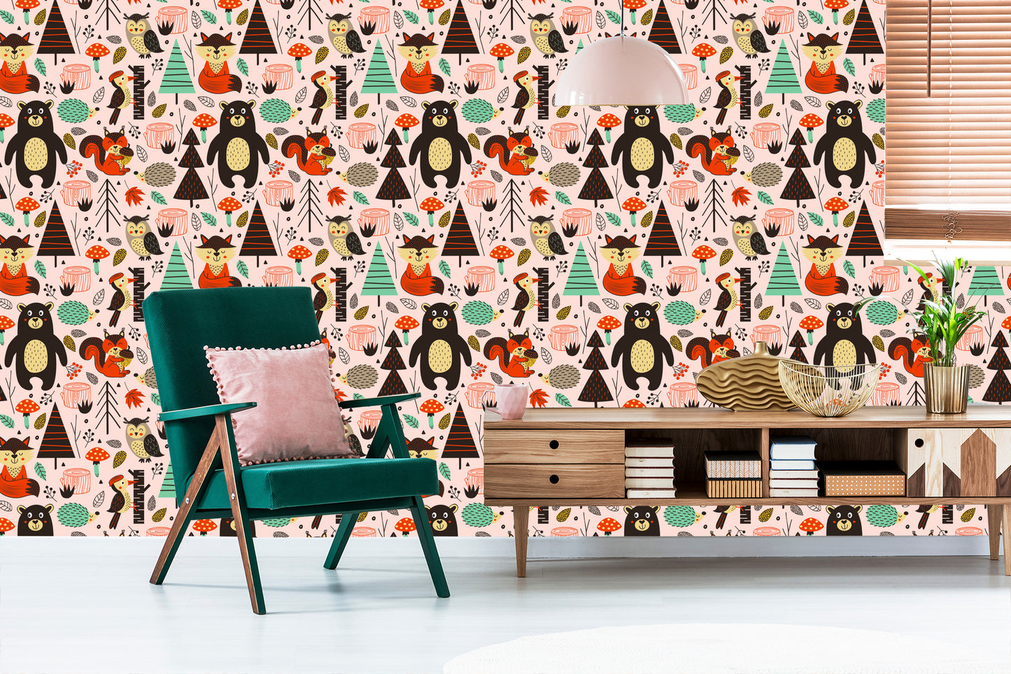 Wallpaper For Children - Forest Animals In Scandinavian Style