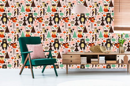 Wallpaper For Children - Forest Animals In Scandinavian Style