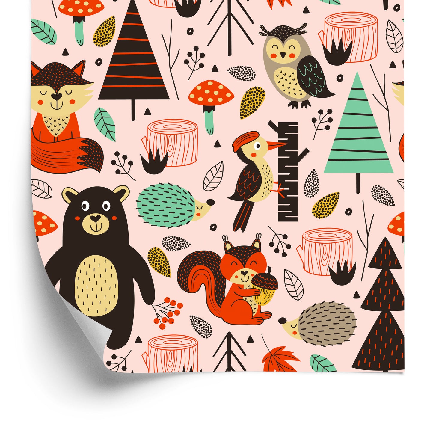 Wallpaper For Children - Forest Animals In Scandinavian Style