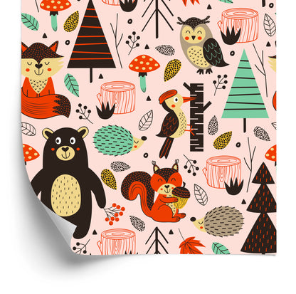 Wallpaper For Children - Forest Animals In Scandinavian Style