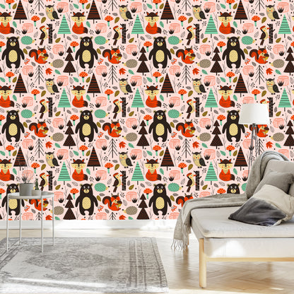 Wallpaper For Children - Forest Animals In Scandinavian Style