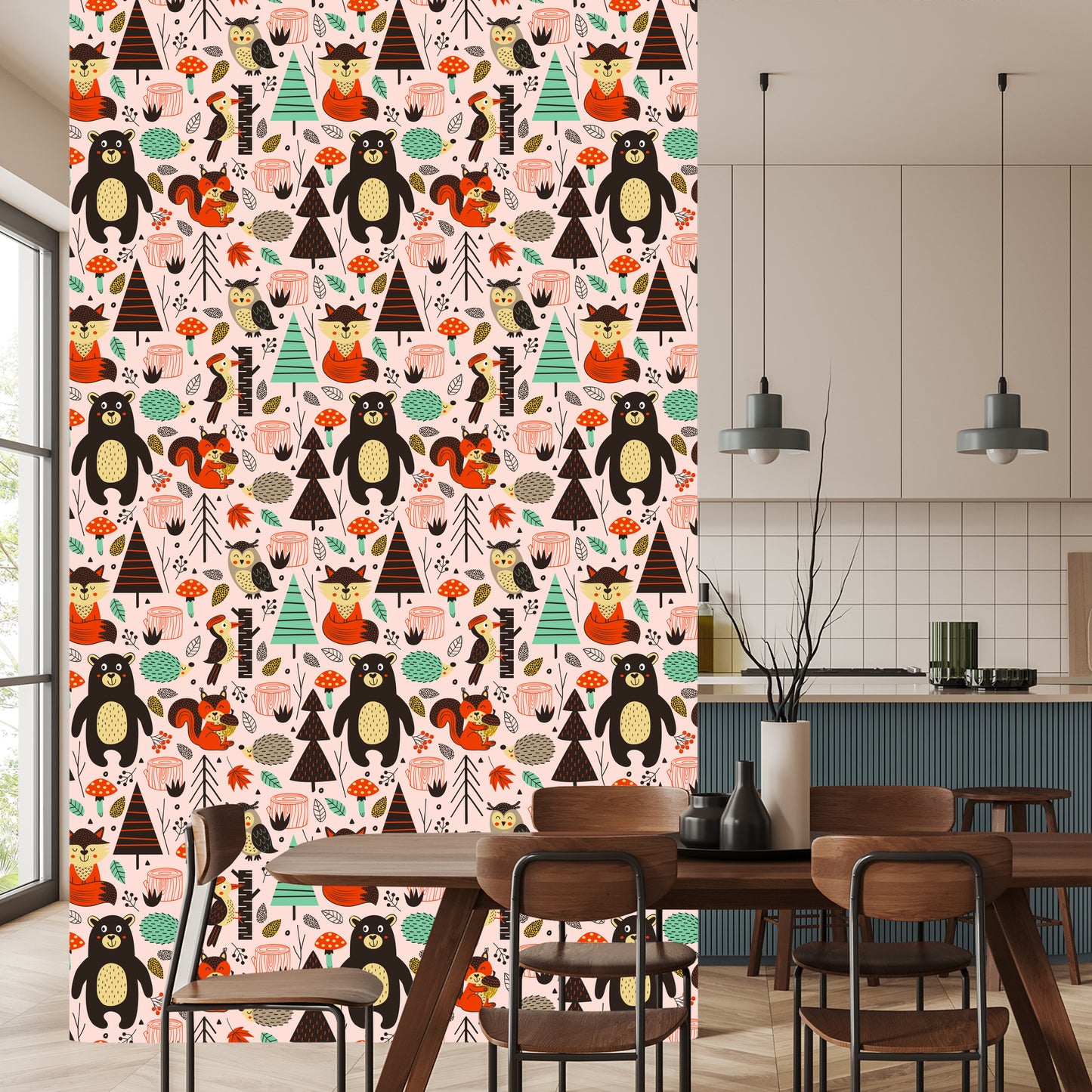 Wallpaper For Children - Forest Animals In Scandinavian Style