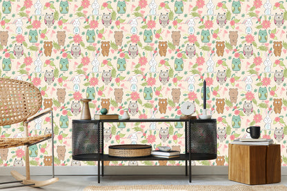 Wallpaper For Children - Colorful Animals And Flowers