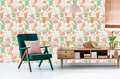 Wallpaper For Children - Colorful Animals And Flowers