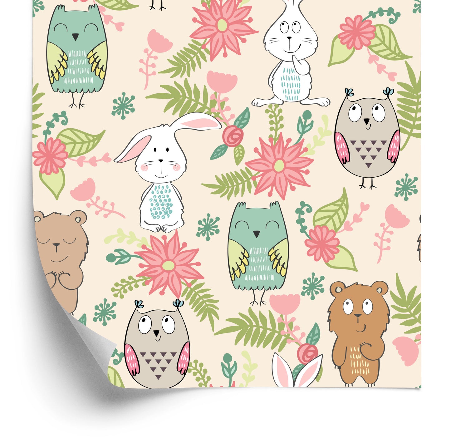Wallpaper For Children - Colorful Animals And Flowers