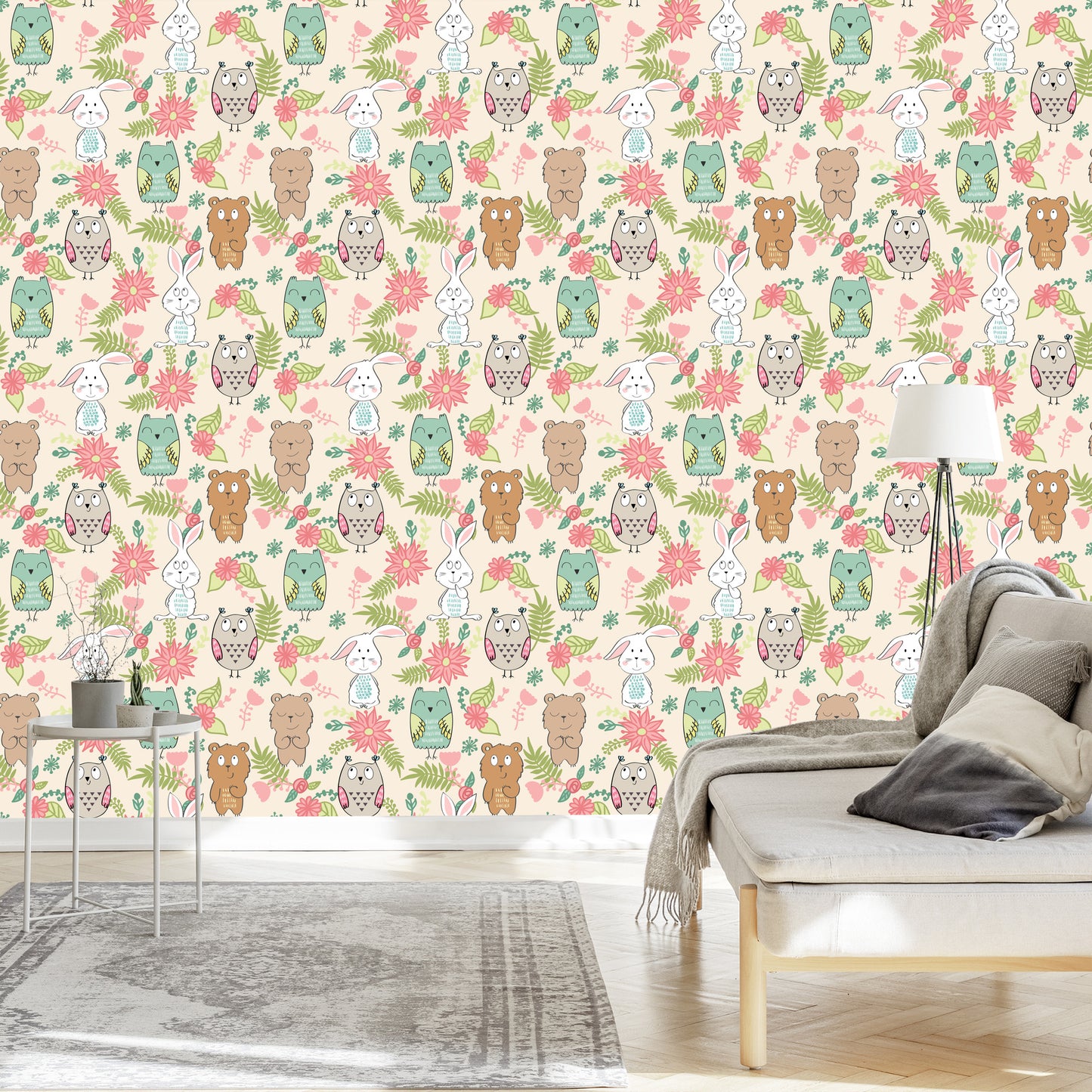 Wallpaper For Children - Colorful Animals And Flowers