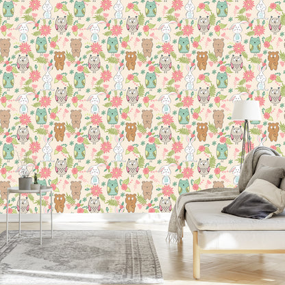 Wallpaper For Children - Colorful Animals And Flowers