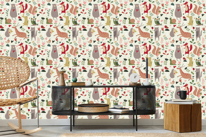 Wallpaper For Children - Forest Animals And Hearts