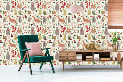 Wallpaper For Children - Forest Animals And Hearts