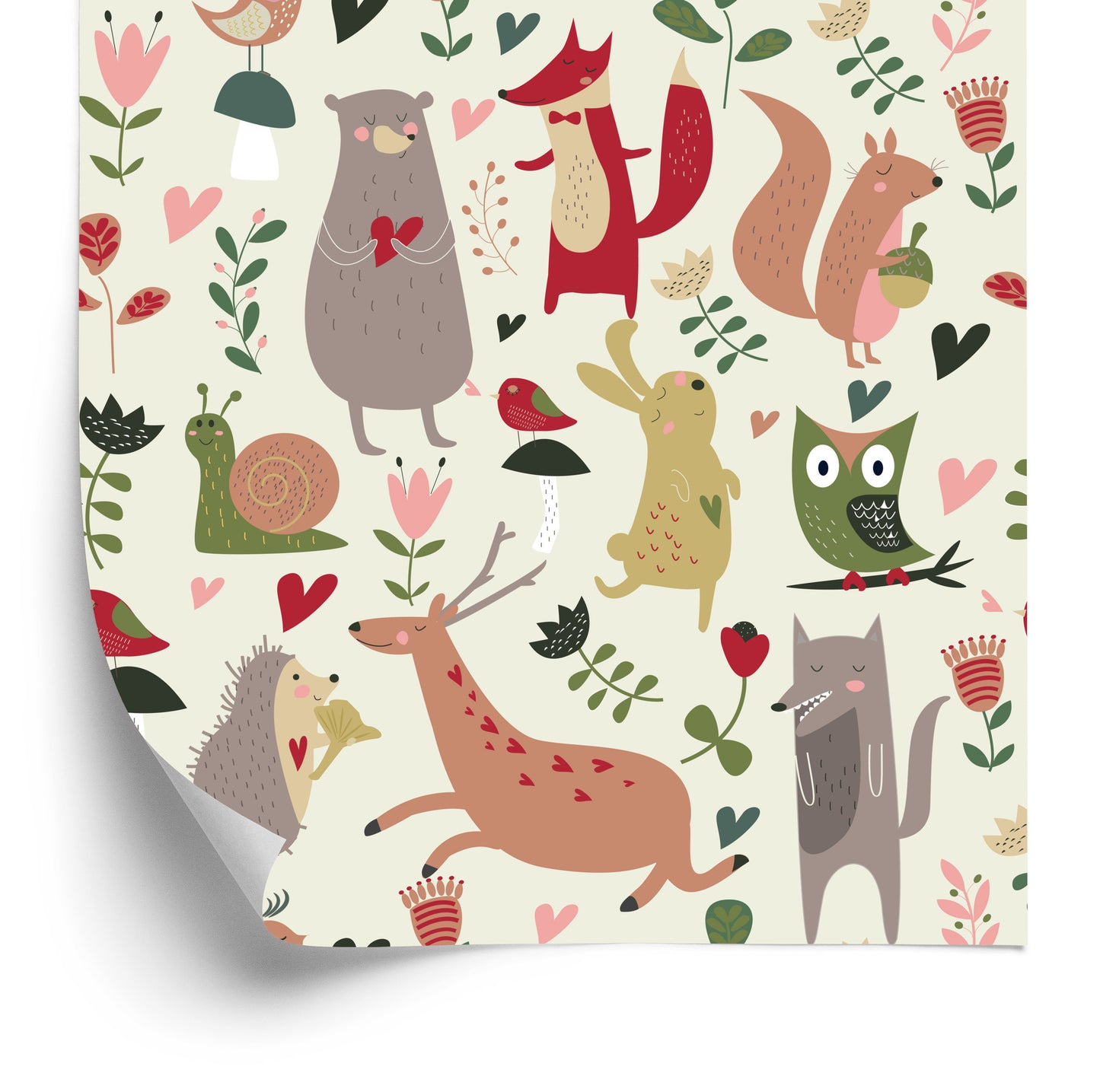 Wallpaper For Children - Forest Animals And Hearts