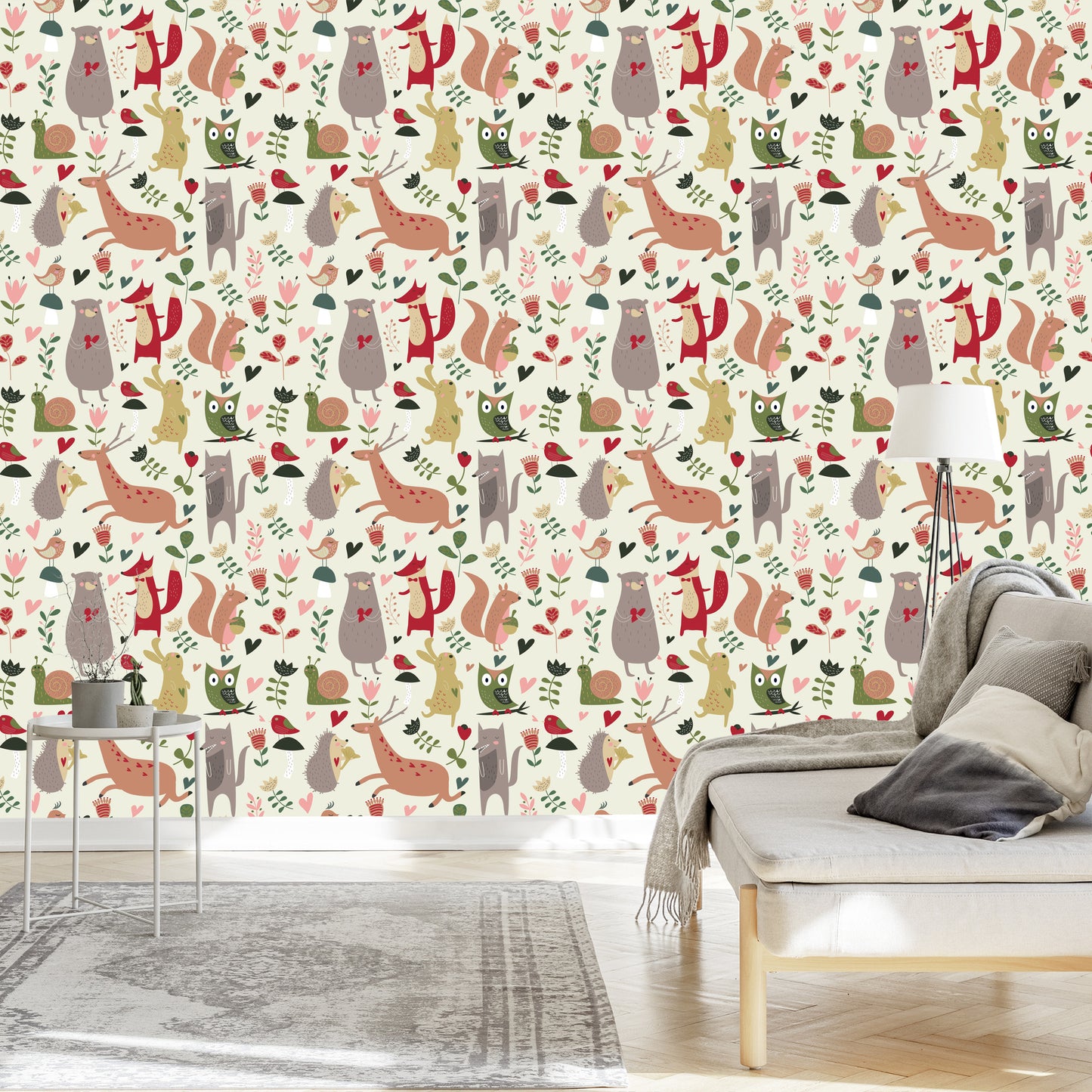 Wallpaper For Children - Forest Animals And Hearts