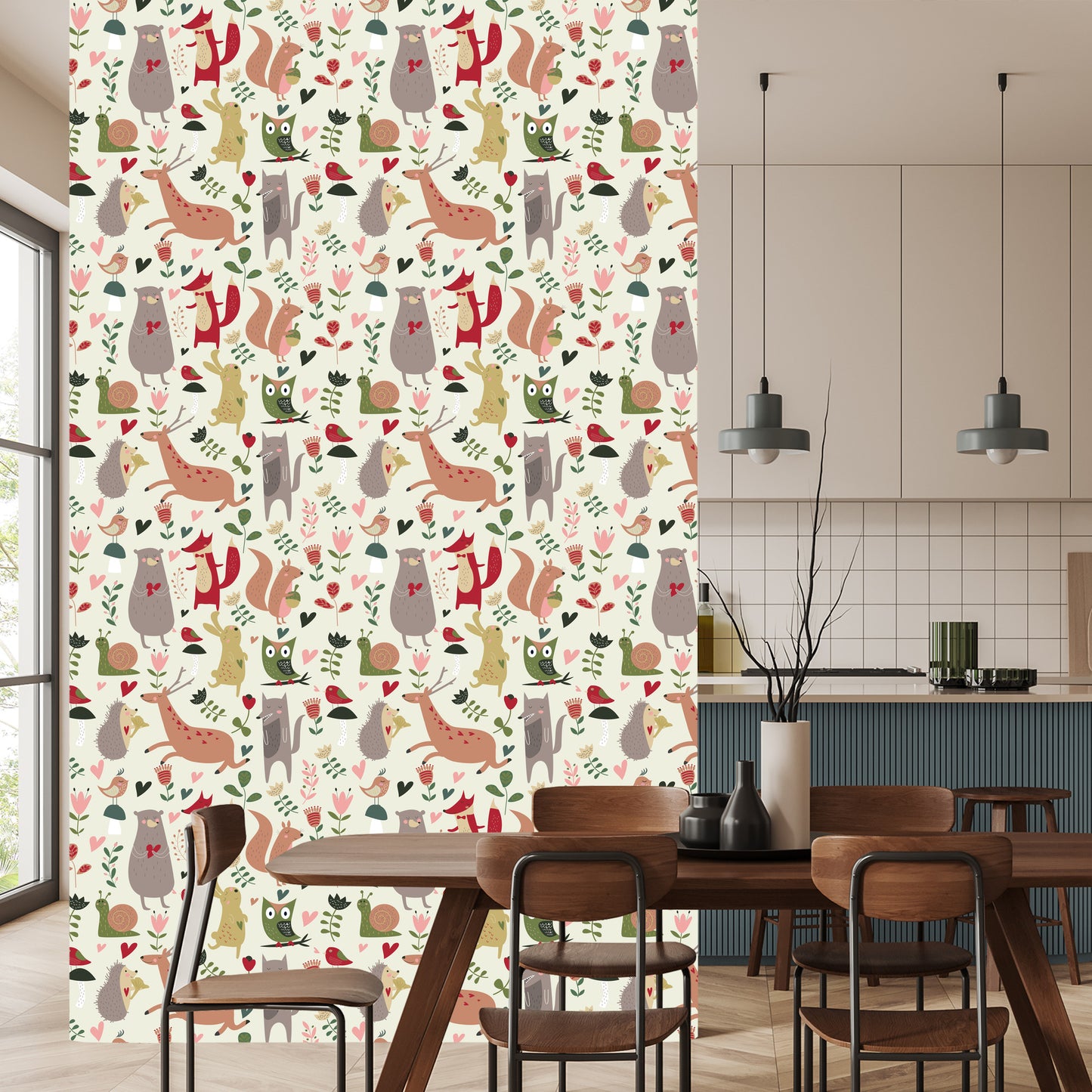 Wallpaper For Children - Forest Animals And Hearts