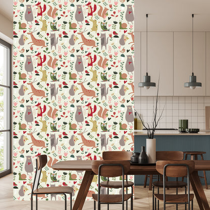Wallpaper For Children - Forest Animals And Hearts