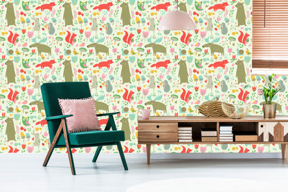 Wallpaper For Children - Forest Animals And Plants