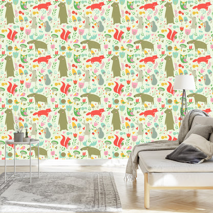 Wallpaper For Children - Forest Animals And Plants
