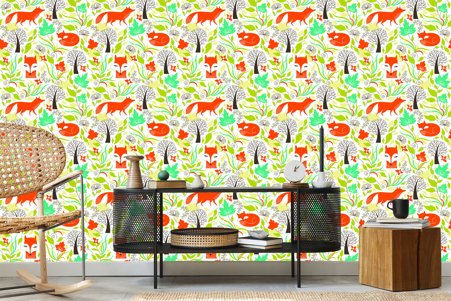 Wallpaper Drawn Foxes In The Forest
