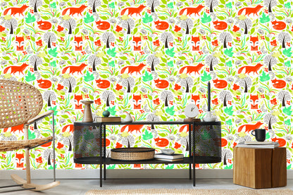 Wallpaper Drawn Foxes In The Forest