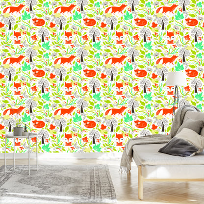 Wallpaper Drawn Foxes In The Forest