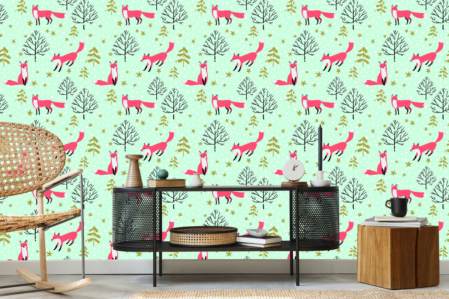 Wallpaper Drawn Foxes In The Forest