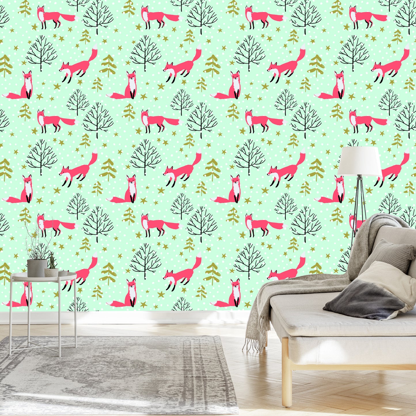 Wallpaper Drawn Foxes In The Forest